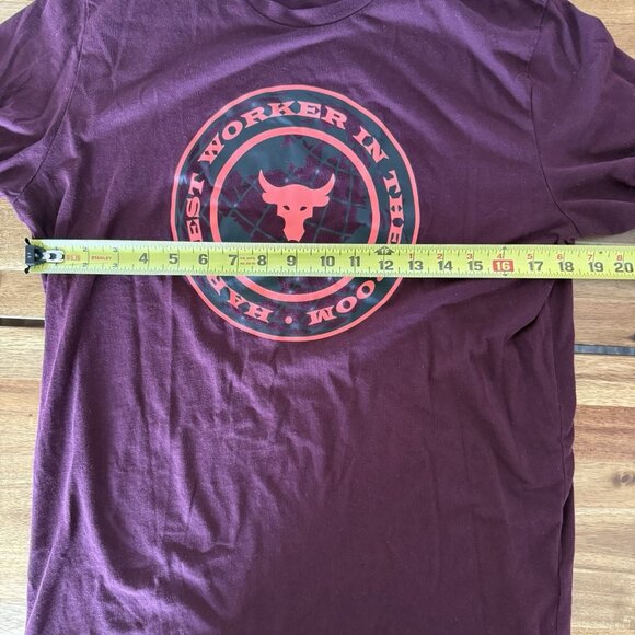 Under Armour Project Rock Shirt Mens Sz M Burgundy Hardest Worker Gym Fitness - Picture 8 of 12